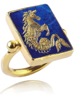 Ece London Hippocampus 925 Ayar Gümüş Üzeri 22 Ayar Altın Kaplama Unisex Yüzük