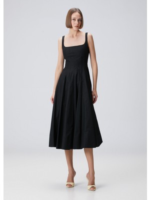  collection siyah midi koton elbise