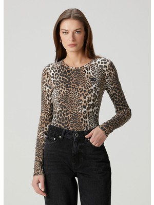 Ganni Leopar Desenli Uzun Kol T-Shirt