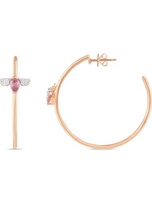 Bee Goddess Queen Bee Pembe Safir Pırlanta Kadın Altın Küpe
