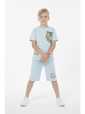 Alkın Kids 3-12 Yaş Erkek Çocuk Kaplan Baskılı %100 Pamuklu Kısa Kollu Şortlu Takım