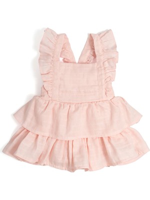Deux Lapins %100 Pamuk Innocent Pink Müslin Fırfırlı Kız Bebek Elbise