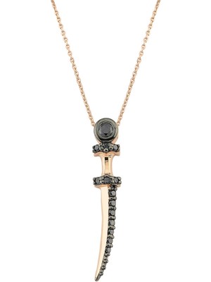 Bee Goddess Sword Mini Siyah Pırlanta Kadın Altın Kolye