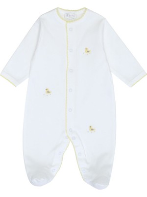 Princess Baby Beyaz Sarı Ördek Nakışlı Unisex Bebek Tulum