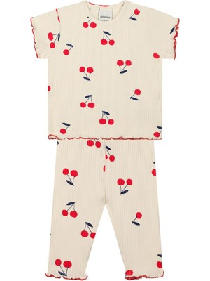 Antebies Kiraz Desenli T-Shirt & Tayt Kız Bebek 2'li Set