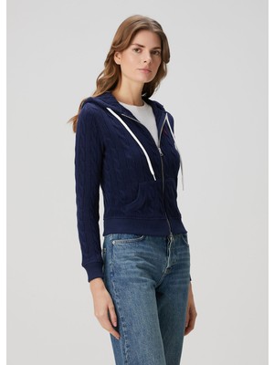 Polo Ralph Lauren Lacivert Kapüşonlu Saç Örgü Hırka