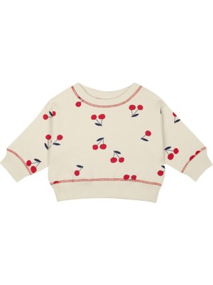 Antebies Kiraz Desenli Uzun Kollu Kız Bebek Sweatshirt