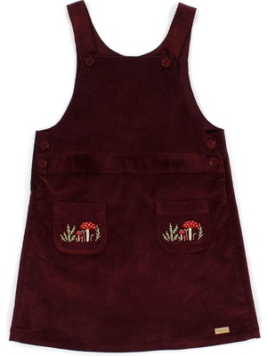 Patique Kids Bordo Mantar Nakışlı Pamuklu Kadife Kız Çocuk Jile Elbise