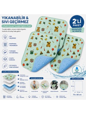Abso (2 Li Paket) Desenli, Yıkanabilir ve Sıvı Geçirmez Çocuk Tuvalet Eğitim Pedi (75X85 Cm)