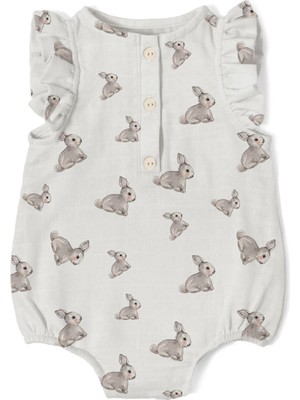 Deux Lapins Iconique Lapin Müslin Kız Bebek Fırfırlı Kolsuz Tulum