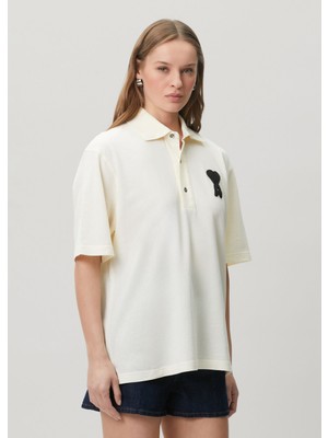 Ami Paris Krem Polo T-Shirt