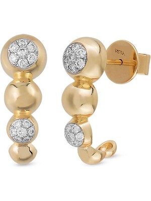 Rita Fine Jewelry Bubble Hoops Mini Pırlantalı 14 Ayar Altın Kadın Küpe