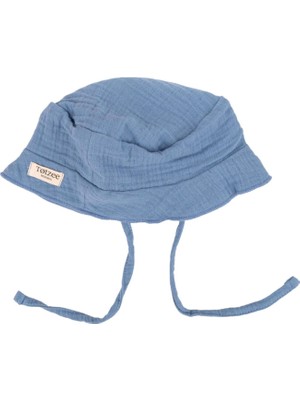 Totzee Okyanus Mavisi Müslin Bağcıklı Unisex Bebek Bucket Şapka