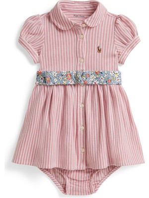 Polo Ralph Lauren Pembe Çizgili Kız Bebek Elbise