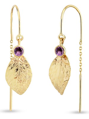 Orena Jewelry Ametist Leaf 14 Ayar Altın Kadın Küpe