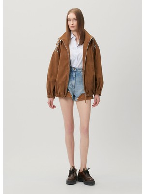 Sandro Canyon Mavi Süet Garnili Denim Şort