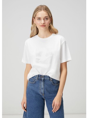  club kırık beyaz hotfix gofre logolu bol t-shirt