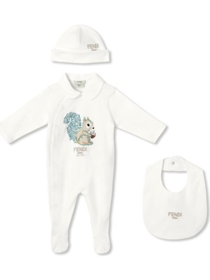 Fendi Bej Beyaz Unisex Bebek 3lü Tulum Seti