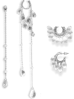 Naked Crystals Silver 925 Ayar Gümüş Kadın Küpe Seti