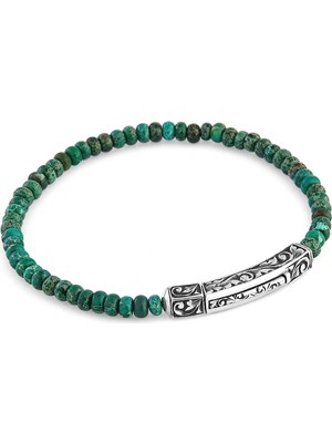 Boga Engraved Yeşil Erkek Gümüş Bileklik