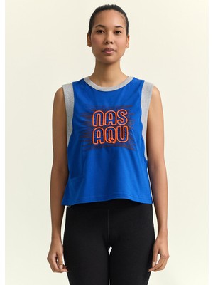 Nasaqu Cobalt Mavi Sırt Dekolteli Aktif Top T-Shirt