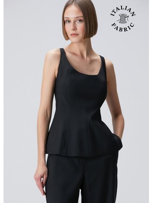  collection siyah peplum detaylı yün bluz