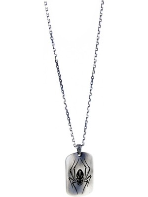 Kayra Khan Spider Skull Tag Gümüş Erkek Kolye