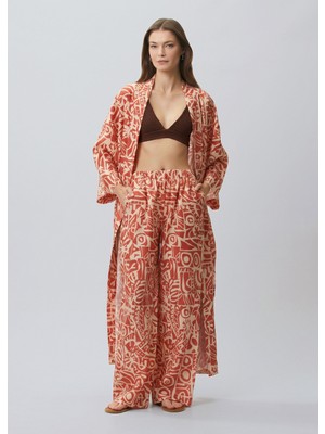  collection kiremit krem geometrik desenli keten pantolon