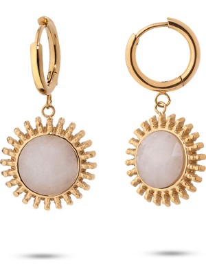 Chaseldor Sun Gold Beyaz Doğal Taşlı Altın Kaplama Çelik Kadın Küpe