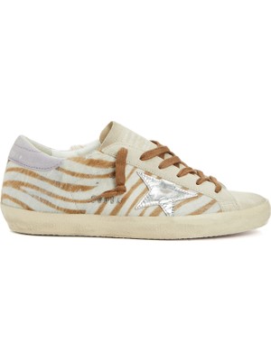Golden Goose Super Star Zebra Desenli Kadın Deri Sneaker
