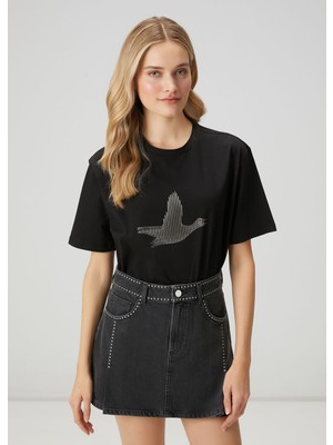  club siyah çizgili logolu t-shirt