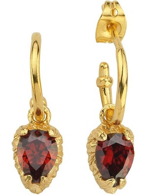 Bodhita Garnet Hoop 24 Ayar Altın Kaplama Kadın Küpe
