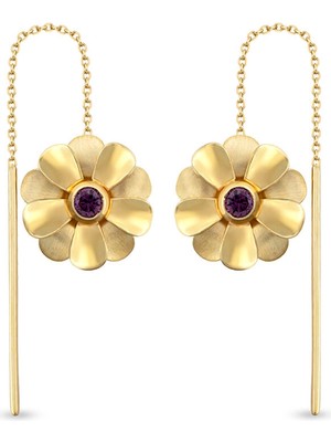 Orena Jewelry Ametist Çiçek 14 Ayar Altın Kadın Küpe