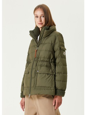 Moncler Baux Haki Beli Büzgülü Mont