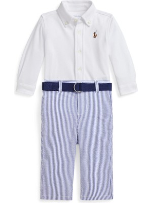 Polo Ralph Lauren Beyaz Logo Nakışlı Unisex Bebek 2li Set