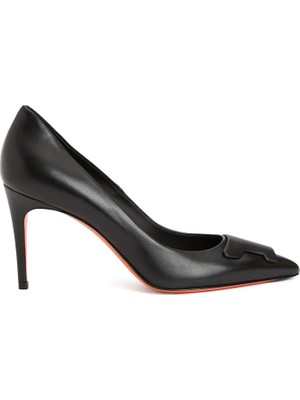 Santoni Siyah Deri Stiletto