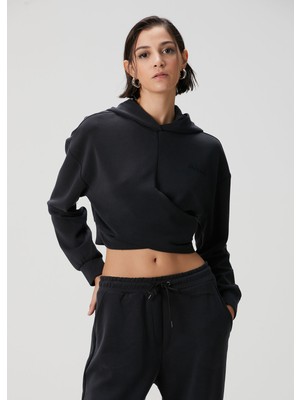 Academia Siyah Kapüşonlu Logolu Sweatshirt