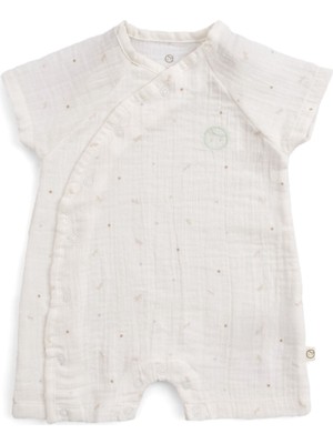 Little Gusto Ekru Organik Pamuk Müslin Kruvaze Unisex Bebek Şort Tulum