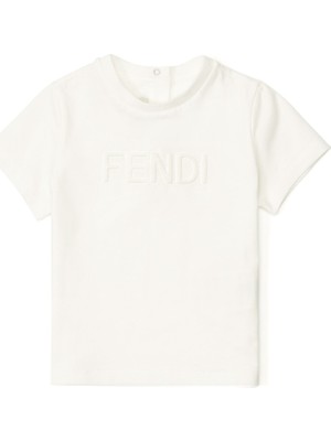 Fendi Beyaz Logo Detaylı Unisex Bebek T-Shirt