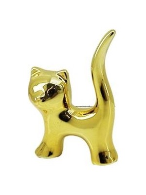 Tbl Dekor Kedi Tasarımlı Gold Seramik Biblo - Mini Boy - Parlak Altın Renk - Dekoratif Süs