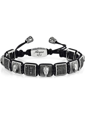 Boga Eagle Zircon 11MM Macrame Erkek Gümüş Bileklik