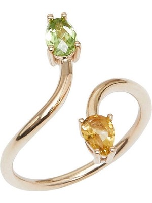 Studio D'oro Lady Sitrin Peridot Taşlı 925 Gümüş Üzeri 14 Ayar Altın Mikron Kaplama Kadın Yüzük