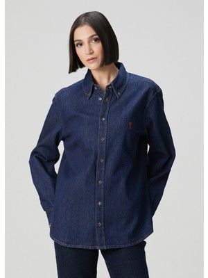 Ami Paris Classic Fit Lacivert Denim Gömlek