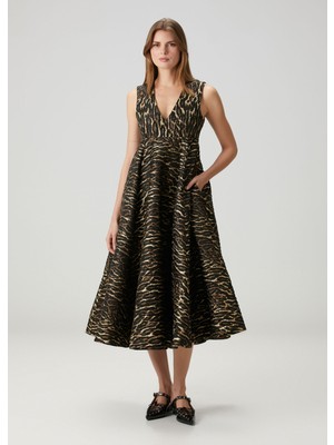 Ganni Bronz Leopar Desenli Midi Elbise