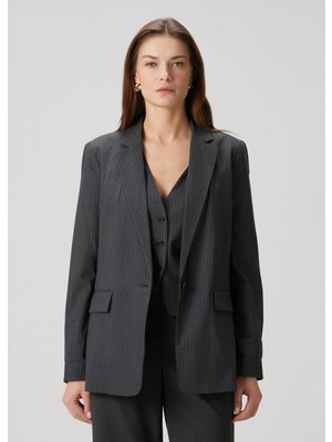 Rag & Bone Jennifer Two In One Koyu Gri Çizgili Yün Blazer