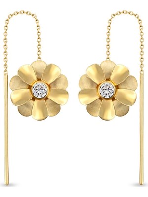 Orena Jewelry Luce Pırlanta Taşlı Çiçek 14 Ayar Altın Kadın Küpe