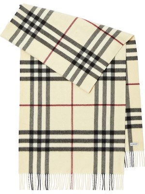 Burberry Wide Check Krem Rengi Kaşmir Unisex Atkı