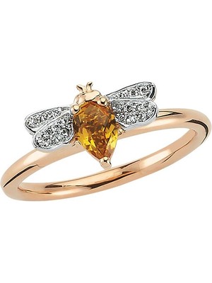 Bee Goddess Arı Detaylı Taşlı Kadın Altın Yüzük