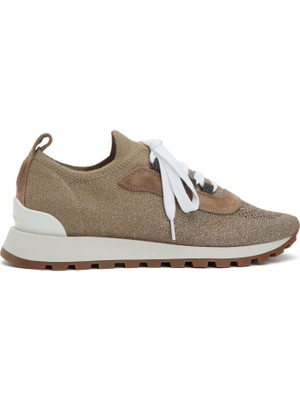 Brunello Cucinelli Açık Kahverengi Sim Dokulu Kadın Sneaker