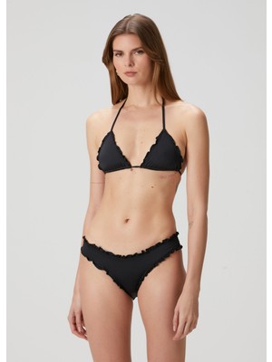 Frankie's Bikinis Nick Siyah Fırfırlı Üçgen Bikini Üstü